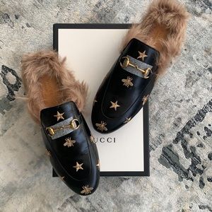 Gucci-Princetown Fur-Lined Leather Slipper